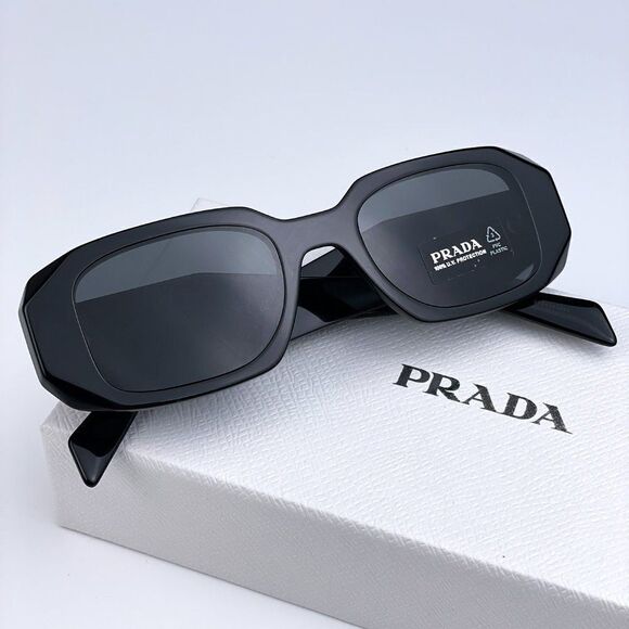 NEW ☀️ Prada PR17WS 1AB5S0 Black Gray Rectangle Unisex Sunglasses - Picture 1 of 12